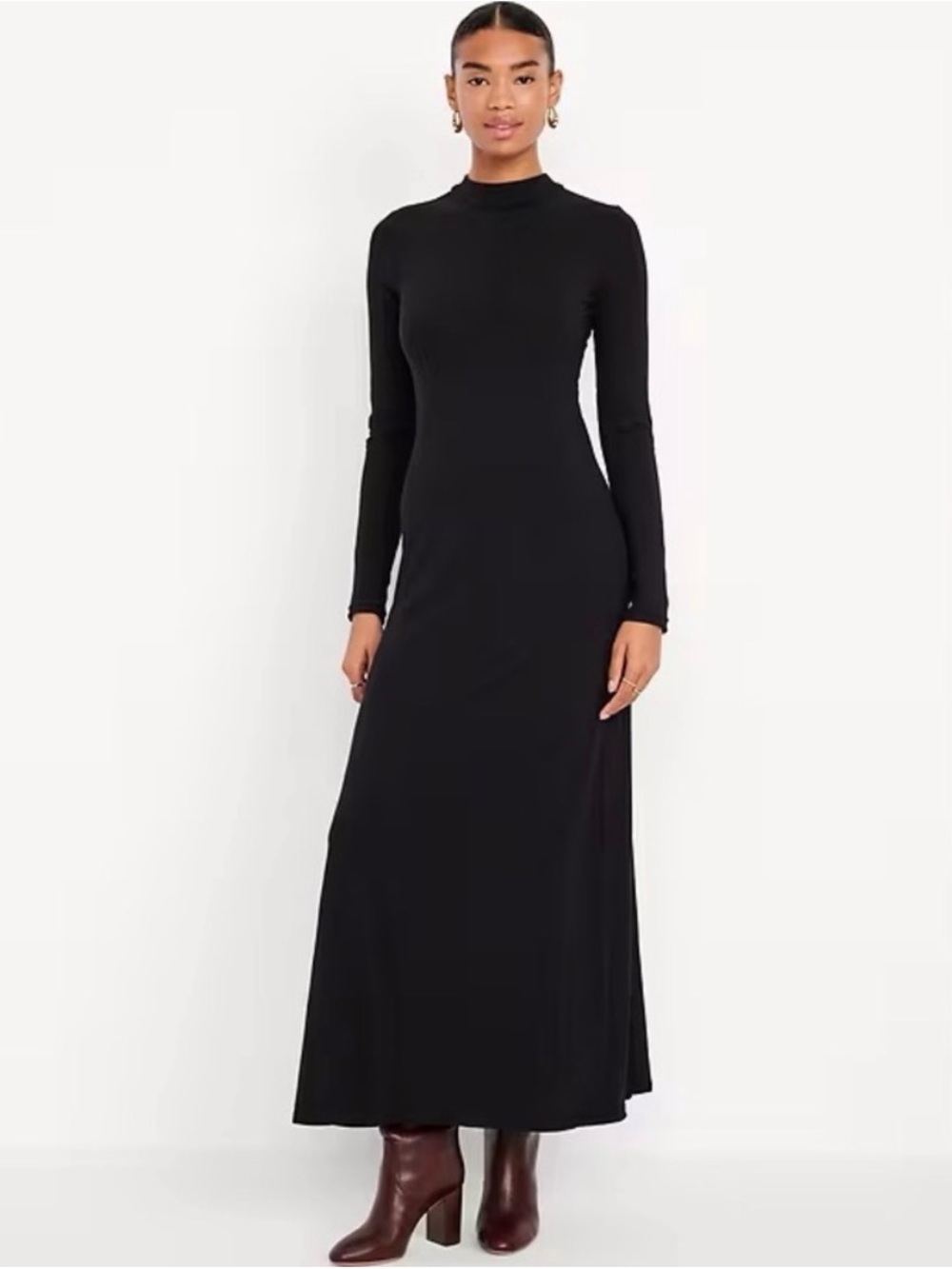 Old Navy Long Sleeve Black Maxi Dress with Mock Neck